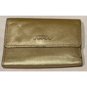 FOSSIL Genuine Leather Trifold Womens Wallet Credit Card Snap Yellow Vtg Classic